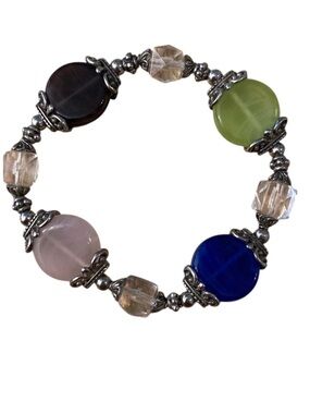 10/$30 stone stretch bracelet rose, green, blue, with silver